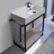 Console Sink Vanity With Ceramic Sink and Grey Oak Shelf, 35